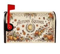 Autumn Equinox Celestial Pumpkins - Copertura magnetica per cassetta | Motivo celeste con sole e luna, copertura per cassetta postale, fogliame autunnale, funghi raccolti, illustrazione botanica