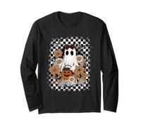 Autumn Fall Ghost Checkered Thanksgiving Design. Woman Maglia a Manica