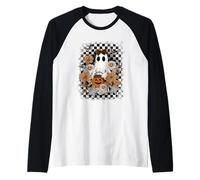 Autumn Fall Ghost Checkered Thanksgiving Design. Woman Maglia con Maniche Raglan