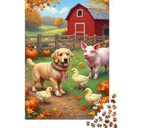Autumn Farm Scene 1000 Pezzi Cartone Spesso Farm Animals Fall Art Puzzle Familiare Per Amatori Incastro Preciso Momento Calma Ecologico 52x38cm/1000pcs