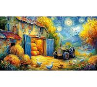 Autumn farm scene with red tractor Puzzle per adulti 1000 pezzi - Carta riciclata Idea regalo perfetta Decorazione murale & Attività 38x52/1000pcs