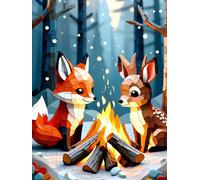 Autumn Fox: Watercolor Forest Grid Notebook: Pastel Fox on Mossy Log - 6×9″, 110 Graph/Grid Pages