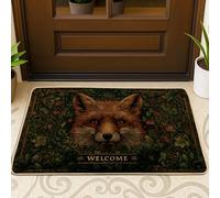 Autumn Fox Zerbino rustico con verde foresta e marrone, per ingresso interno/esterno, tappetino decorativo in gomma antiscivolo, facile da pulire, 73,6 x 43,2 cm