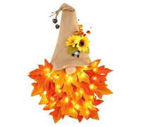 Autumn Gnome Wreath Maple Leaf Door Decor With String Lights