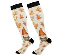 Autumn Gnomes Falling Leaves Calze Da Compressione 50Cm Donne Calze A Compressione Traspiranti Calzini Alti Sono Per Maternità Giri In Bici Vene Varicose Circolazione