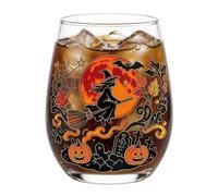 Autumn Gothic Drinking Glass Pumpkin Witch Stemless Holiday Tableware