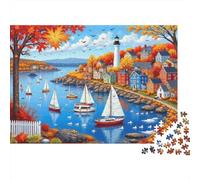 Autumn Harbor Scene Puzzles 1000 Pezzi Recycled Nordic Town Puzzle per Adultoi Puzzle Game Props Molto Difficile Impegnativa Fun Game 52x38cm/1000pcs