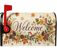 Autumn Harvest - Copertine magnetiche per cassetta postale con citazione di | Citazione di benvenuto, Copertura della posta della cassetta postale, pigne, bacche rosse, arte botanica stagionale
