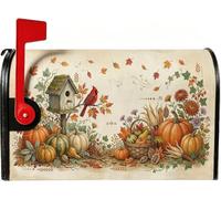 Autumn Harvest - Copertura magnetica per cassetta postale con zucche, 53 x | Cardinale rosso, copertura per cassetta delle lettere, casetta per uccelli, cesto del raccolto, fogliame autunnale