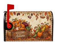 Autumn Harvest Foxes - Cartello magnetico per cassetta postale con scritta | Volpi addormentate, copertura per cassetta delle lettere, zucche del raccolto, cartello in legno rustico, fogliame autunnale