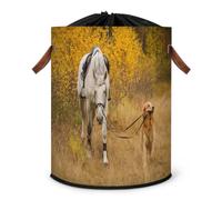 Autumn In Dog Brings - Cesto portabiancheria grande con cavallo bianco, pieghevole, con coperchio con coulisse, per camera da letto e bagno