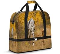 Autumn in Dog Brings Horse Travel Duffle Bag per le donne e gli uomini White Horse Weekend Borse per la notte Pieghevole Bagnato Separato 47 L Tote Bag per Sport Palestra Yoga, Colore, 47 L, Organizer