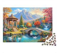 Autumn Landscape Painting Puzzle for Adults: Autumn Scene with Swan Lake Brainteasing & Challenging Game for Wall Decoration 52x38cm/1000pcs