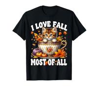 Autumn Leaves And Kitten for Cat Mom I Love Fall Most of all Maglietta