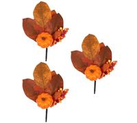 Autumn Leaves Decoration - Fake Fall Leaf Stems | Artificial Autumn Foliage | Indoor Outdoor Thanksgiving Decor | Kitchen Table Display | Realistic Seasonal Decoration Set of 3s for Home Fireplace