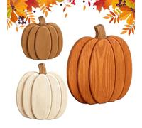 Autumn Mantel Sign, Pumpkin Decor Set, Halloween Table Accent | Three wooden autumn pumpkin decorations featuring orange, white, and brown sizes up to 13 cm, weighing 255g total,