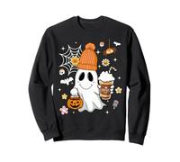 Autumn Men Women Cute Ghost Drinking Coffee Spooky Halloween Felpa