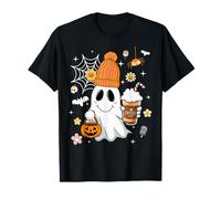 Autumn Men Women Cute Ghost Drinking Coffee Spooky Halloween Maglietta