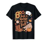 Autumn Nurse Life Sunflowers Pumpkins Coffee Boots Cozy Maglietta