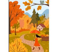 Autumn Path Notebook: Girl with Umbrella Country Walk Notebook (8.5” x 11”, 200 Pages)