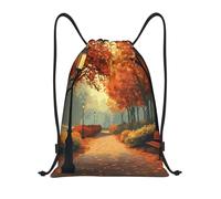 Autumn Path with Lamp And Bench Borsa con Coulisse Sacca con Cordoncino Moda Regolabile Borsa Palestra per Escursionismo Spiaggia Donna 36X42Cm