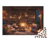 Autumn Porch with Bookshelves, Candles And Fireplace 1000pcs (75x50cm) - Puzzle Per Adulti Giocattolo Fai-da-te