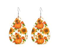 Autumn Pumpkin, Sunflower And Maple Leaves Orecchini In Pelle Moda Orecchini Penzolare Accessori Per Festa Della Mamma Cosplay Carnevale