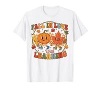 Autumn Pumpkin Teacher Retro Fall in Love with Learning Maglietta