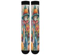 Autumn Pumpkins Scarecrow Flowers Calze A Compressione 50Cm Confortevoli Calze Compressione Corsa Calzini Per Recupero Trekking Gravidanza Infermiera