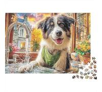 Autumn Puppies Puzzle da 1000 Pezzi per Adulti Border Collie in Accogliente Giardino Premium Spesso Robusto Alta Qualità Vibrante Sfidante Difficile Regalo52x38cm/1000pcs