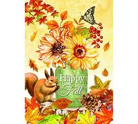 Autumn Scene Happy Fall Squirrel Sunflowers Butterfly Maple Flag Durevole Bandiera Colore Vivido Bandiere Per Balcone Cortile Festival 30X45Cm