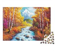 Autumn Stream with Birch Trees And Snow-capped Mountain Puzzle 1000 Pezzi : Giochi Educativi Puzzles Per Adulti Home Decor Grande Regalo 52x38cm/1000pcs