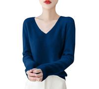 Autumn Sweater Donna Autumn and Winter New Line Pure Wool V Neck Solid Color Pullover Knitted Base Sweater Maglione da donna, Blu scuro, S