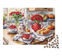 Autumn Tea Time Scene Puzzle 1000 Pezzi Autumn Kitchen in Cartone Per Adulti Decorare Casa Passare Il Tempo Set Completo Offerta Speciale Con Poster 52x38cm/1000pcs