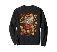 Autumn Themed Cute Cat Fall Breeze Kitten Cat Lover Felpa