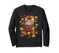 Autumn Themed Cute Cat Fall Breeze Kitten Cat Lover Maglia a Manica