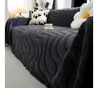Autumn Winter Cotton Plush Sofa Throw, Extra Large 3D Textured Sofa Cover | Decorative Throw Blanket For Living Room, Universal Furniture Protector Cover, For Sofa Couch Bed Chair(Black,180x150cm)