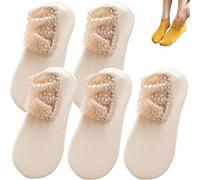Autumn Winter Non Slip Lace Warmer Socks,Women's Fashion Solid Color Soft Plush Warmer Frilly Floor Socks (Skin)