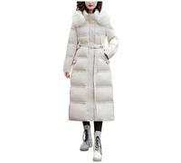 Autumn Winter Solid Color Belt Long Warm Coat - Cappotto invernale da donna, bianco, M