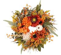 Autumn Wreaths, Sunflowers Harvest Garland, Farmhouse Style Decoration, Welcome Sign Accent, Seasonal Door Ornament for Wall, Window, Home, Porch, Holiday, Entryway, Fall Decoration, 19.69 inches
