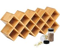 autumndeer Portaspezie in bambù per 18 bicchieri in acciaio inox, per spargere erbe e spezie per armadio, cucina, dispensa (bicchieri non inclusi)