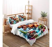 AutumnWinds Mostro Dinosauroo Set Di Biancheria Da Letto Per 3 Pezzi Con Stampa 3D Animal Theme Copripiumino Con 2 Federe Con Federe in Microfibra Ultra Morbida Double（200x200cm）