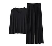 Autunno 2 pezzi Lounge Set da donna - Casual Plus Size scollo a V manica lunga t-shirt & elastico in vita gamba larga pantaloni abbinati pigiama outfit loungewear per casa, viaggi, vacanze uso