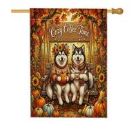 Autunno Alaskan Malamute Cane Altalena Casa Bandiera 71,1 x 101,2 cm Double Face per esterno Decorativo, Autunno Foresta Zucca FrontYard Lino Home Flag, Cool Outdoor Piccolo Cortile Prato Bandiera