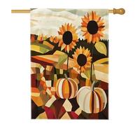 Autunno Astratto Zucca Girasole Cortile Cortile Lino Casa Verticale Bandiere 28x40 Doppio Lato per Esterno, Autunno Paese Raccolto Casa Stampa Bandiera, Ringraziamento Casa Outdoor Pattern Bandiera