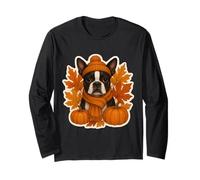 Autunno Autunno Boston Terrier Cane Foglie di Zucca Proprietario Am Maglia a Manica