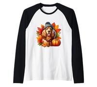Autunno Autunno Cocker Spaniel Cane Proprietario Amante Zucca Vintage Maglia con Maniche Raglan