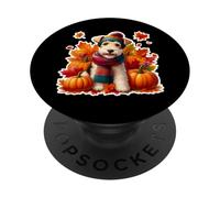 Autunno Autunno Filo Fox Terrier Cane Proprietario Amante Zucca Vintage PopSockets PopGrip Adesivo