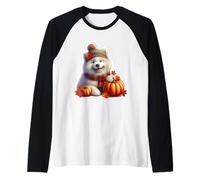Autunno Autunno Samoiedo Proprietario Cane Amante Zucca Foglie Vintage Maglia con Maniche Raglan