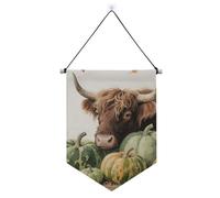 Autunno Autunno Zucca Highland Bestiame Plaid banner gancio per parete con asta telescopica gagliardetto bandiera banner appeso decorazioni per ufficio, scuola, aula, dormitorio, casa
